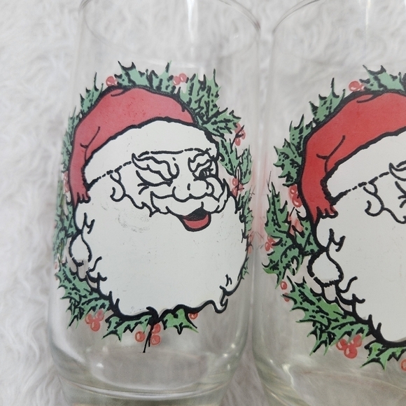 Vintage Merry Christmas Santa 12oz High Ball Glasses Set Of 3 - Picture 4 of 4